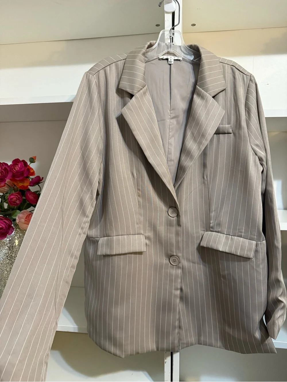HYFVE Taupe pinstripe Blazer S - Picture 2 of 4